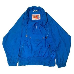 Vintage 80s Ice-blue Downhill Racer quarter-zip pullover windbreaker ski jacket
